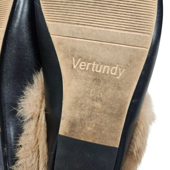 Vertundy Fully Fur-Lined Black Leather Loafers With Gold Buckle Detail Size 6.5 - Picture 5 of 10